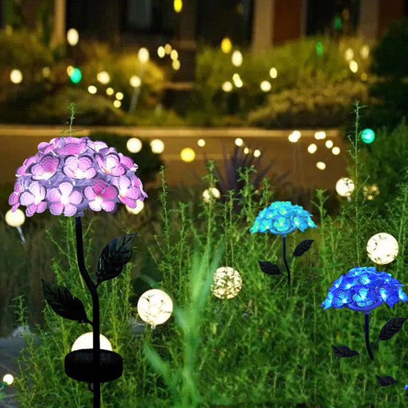 LED Solar Light Artificial Hydrangea Simulation Flower Outdoor Waterproof Garden Lawn Stakes Lamps Yard Art For Home Decoration