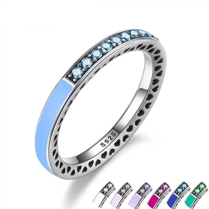 925 Sterling Silver Radiant Hearts Enamel  Clear CZ Finger Ring Women Mother Gift Jewelry PA7603