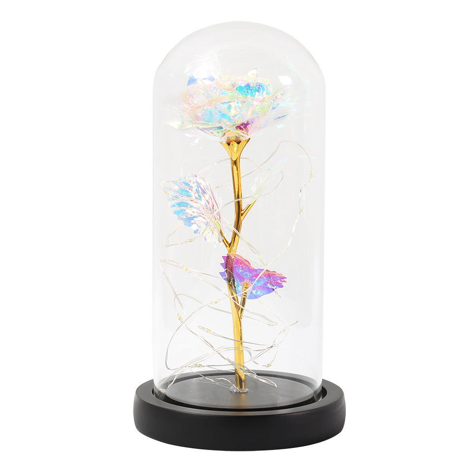 Enchanted Forever Rose Flower in Glass LED Light Christmas Decoration