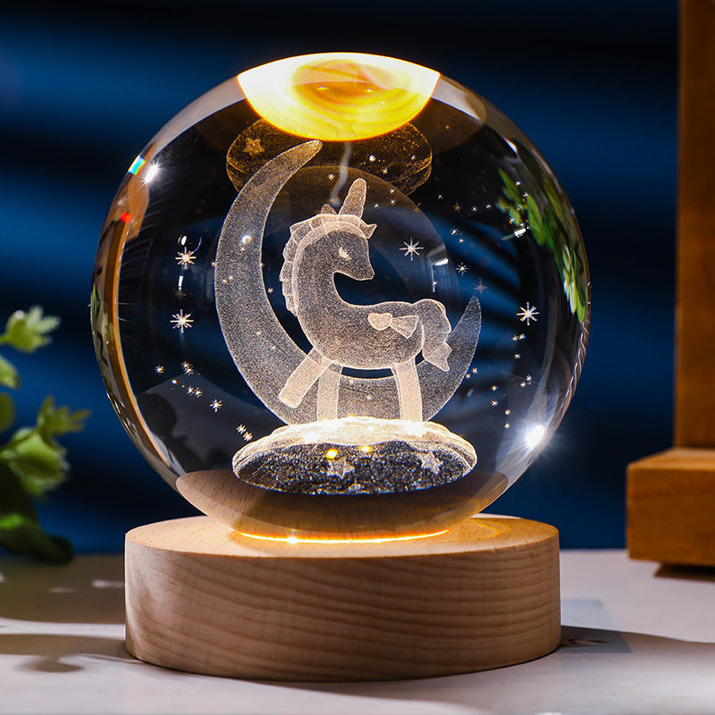 3D Constellation Crystal Ball Night Light Laser Engraved Birthday Gift Glass Sphere Home Desktop Decoration With Wooden USB Base