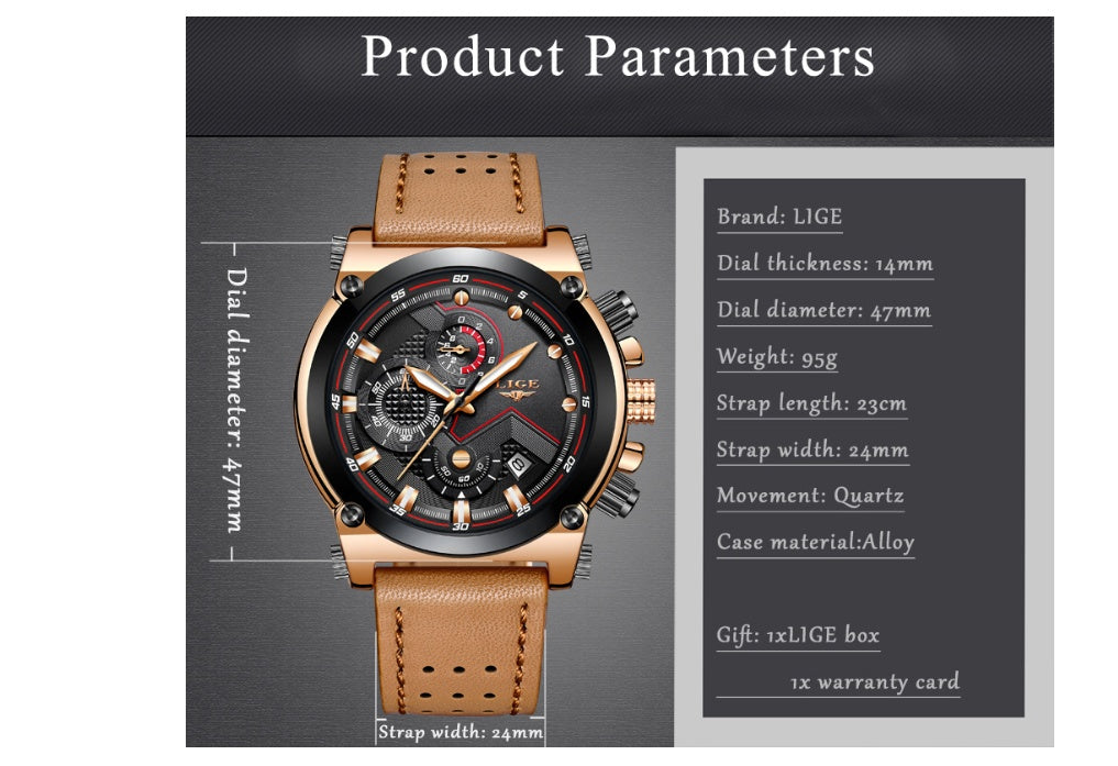 Brown Leather Automatic Quartz Waterproof Watch