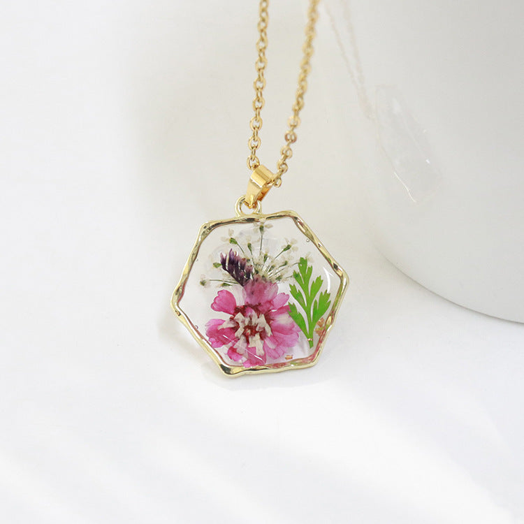 Polygon Preserved Flower Dried Flower Necklace