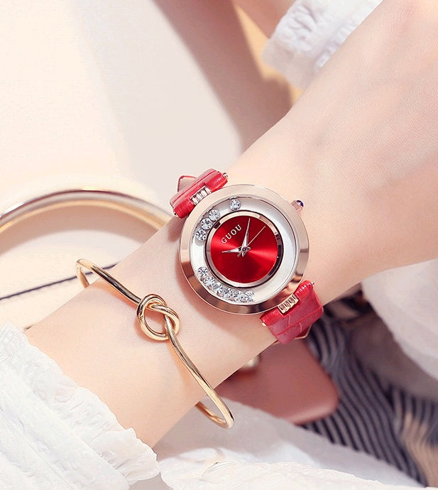 Wheeled rhinestone watch quartz dial watch fashion temperament female watch ladies belt