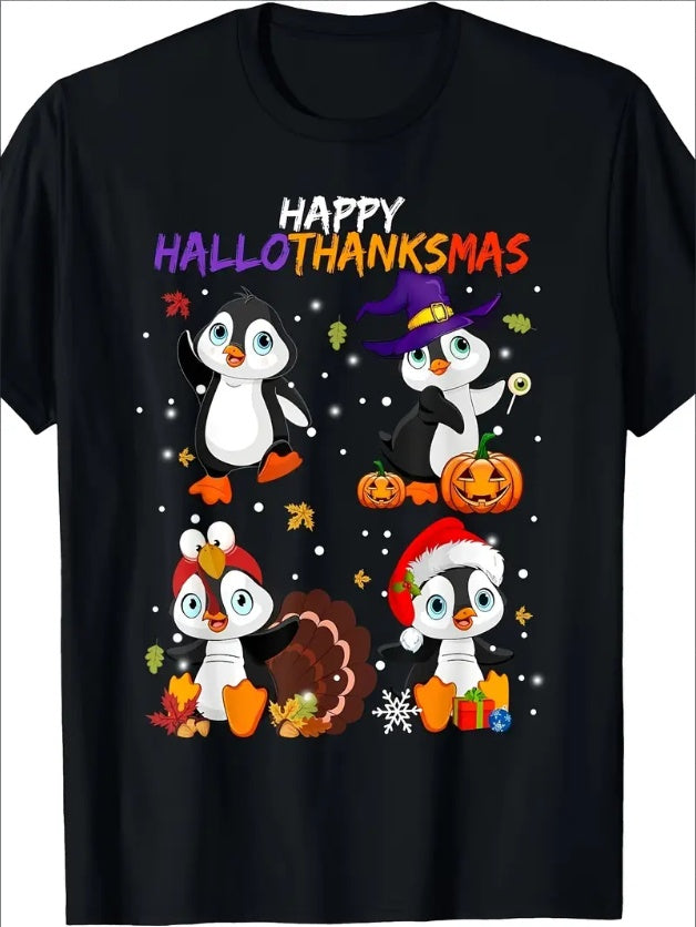 Happy Penguin Halloween Thanksgiving Christmas T-shirt