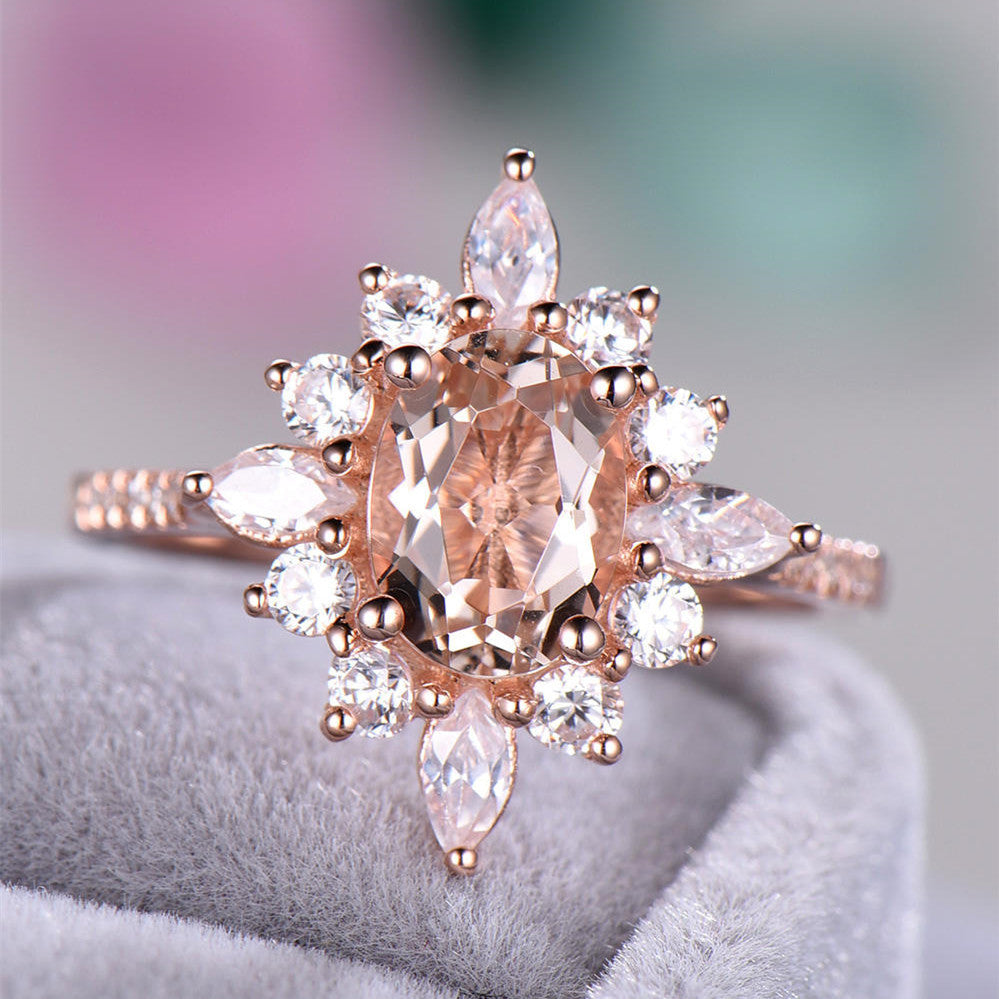 Flower Rings With Unique Snowflake Design Rose Gold Color Cubic Zirconia Jewelry Fashion Party Women Finger Ring