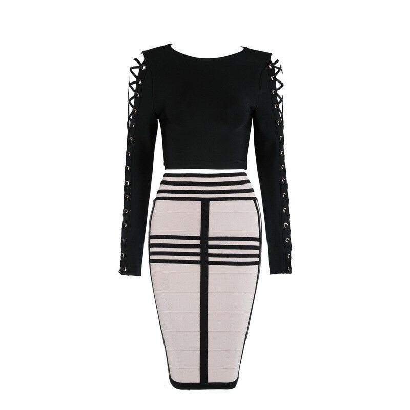 Lace cross breathable slim fit hip two-piece dress