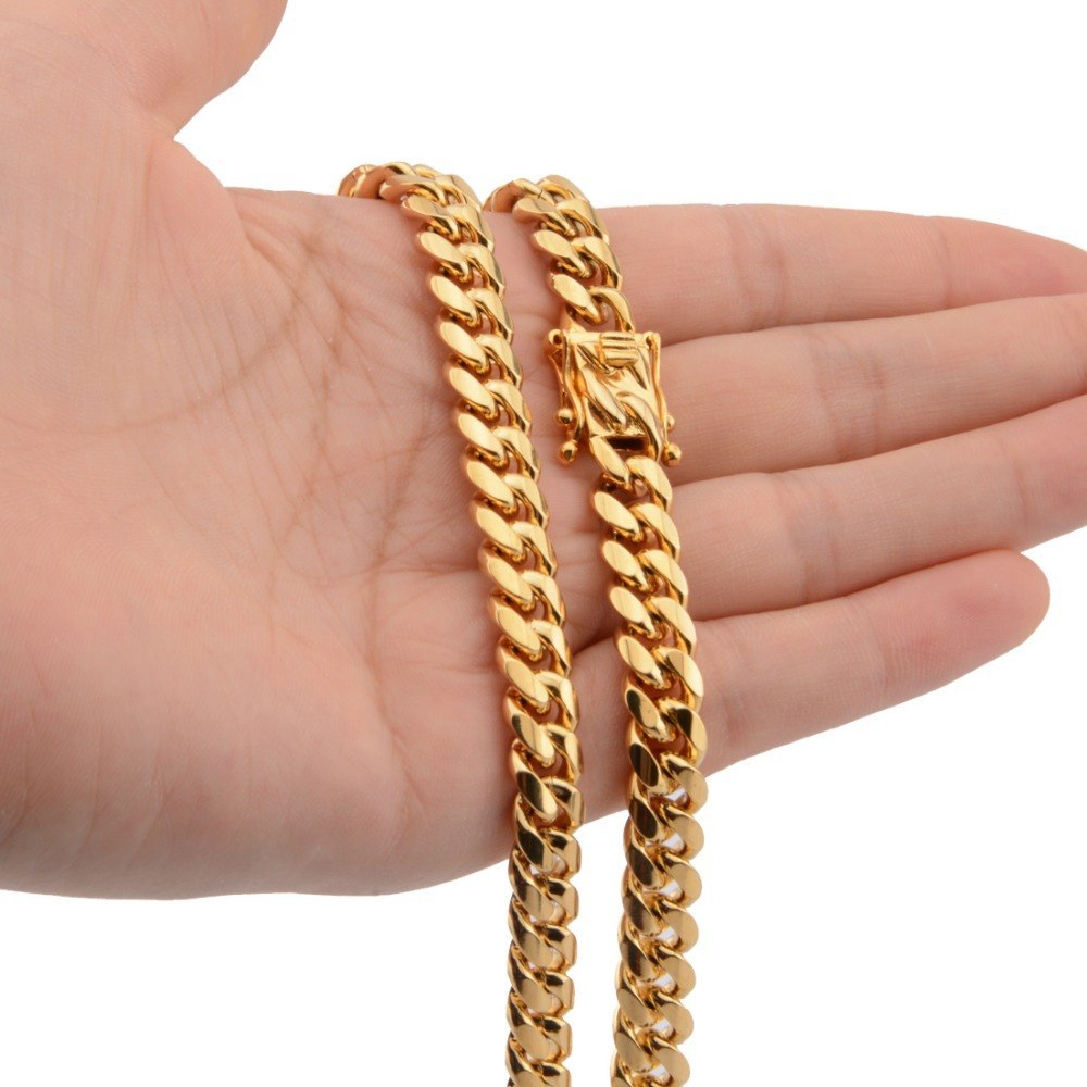 Hot Stainless Steel Link Gold Miami Cuban Border Chain Men Women Jewelry Necklace Or Gift Bracelet Xams