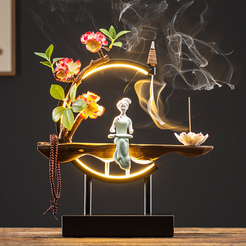 Waterfall Backflow Incense Burner Ladies Incense Stick Holder Buddha Home Decoration Elk Ceramic Censer With 20 Incense Cones