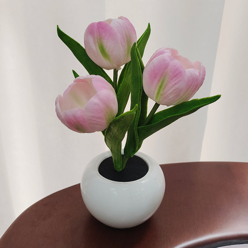 LED Tulip Night Light Simulation Flower Table Lamp Home Room Decoration Atmosphere Lamp Romantic Potted Gift For Office LED Lights