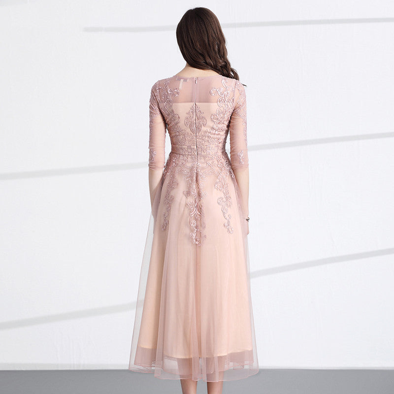 Women's Temperament Slim Fit Mesh Embroidered Dress