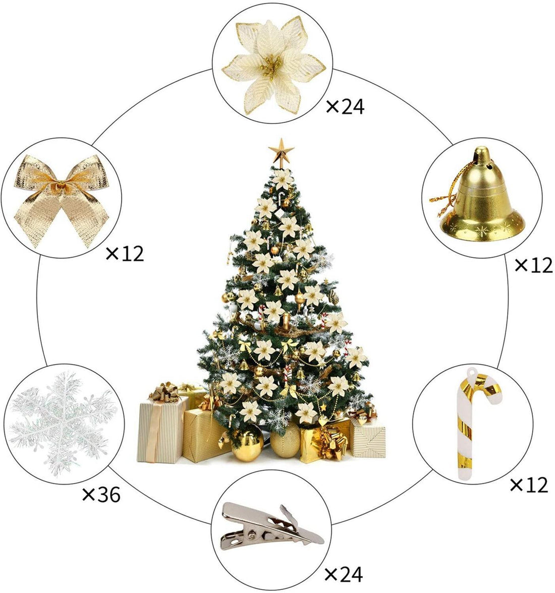 120 Pcs Christmas Flower Set Decoration Pendant