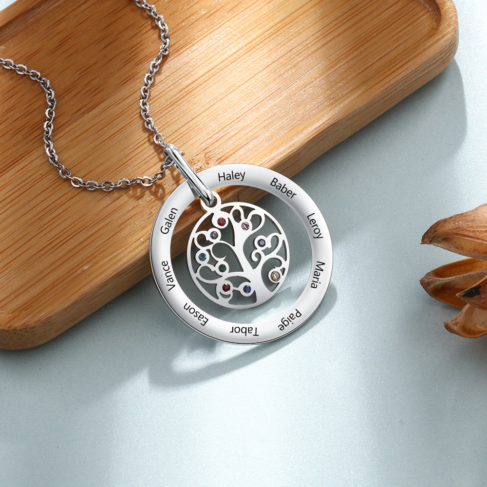 Personalized Family Tree Pendant Necklace with  Birthstones Tree of Life Custom Name Necklace Birthday Mother's Day Gift