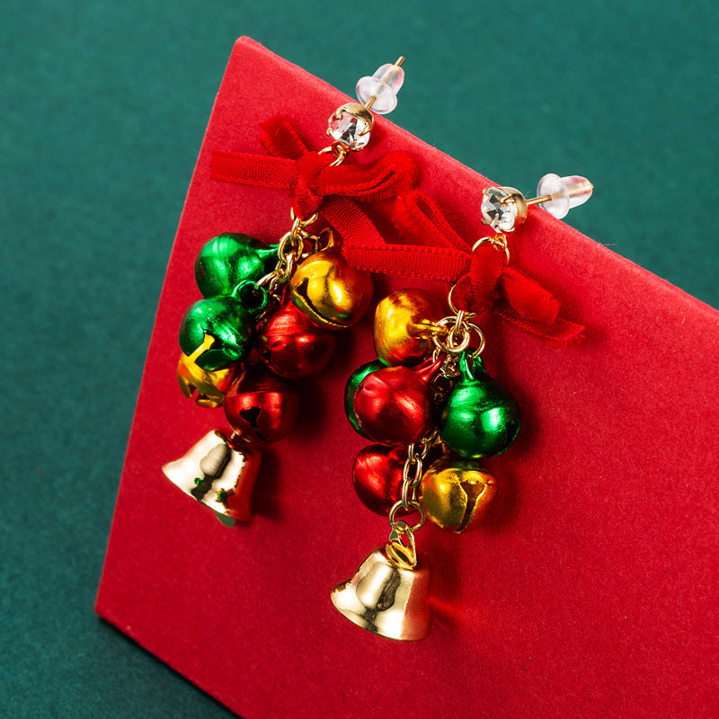 Christmas Series Alloy Dripping Christmas Cane Bells Tassel Earrings Women