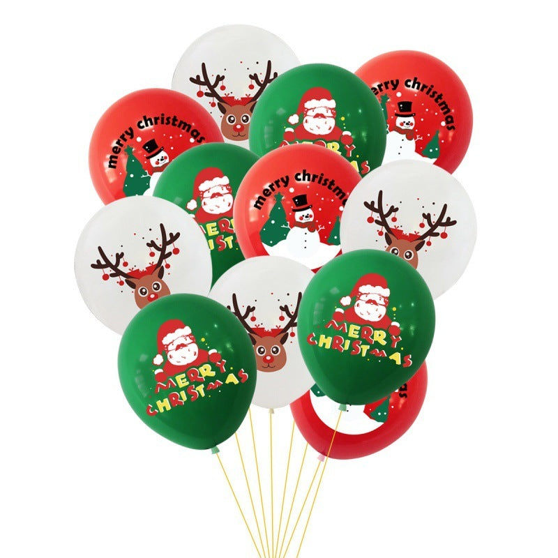 New Christmas Theme 12-inch Latex Printed Balloon Elk Santa Claus Home Store Christmas Decoration