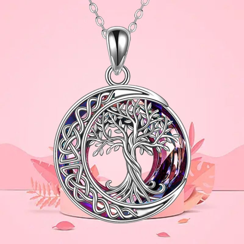 Cross-border New Arrival Crystal Tree Of Life Pendant Moon Tree Necklace