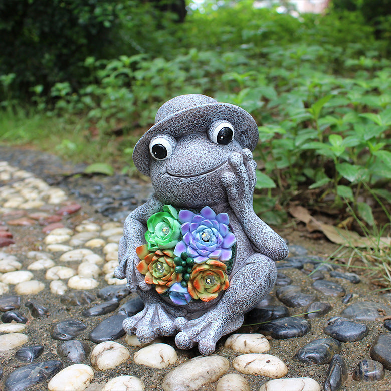 Luminous Solar Lamp Hat Frog Outdoor Courtyard Decoration Resin Crafts