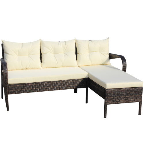 Outdoor Patio Furniture Sets 2 Piece Conversation Set Wicker Ratten Sectional Sofa With Seat CushionsBeige Cushion