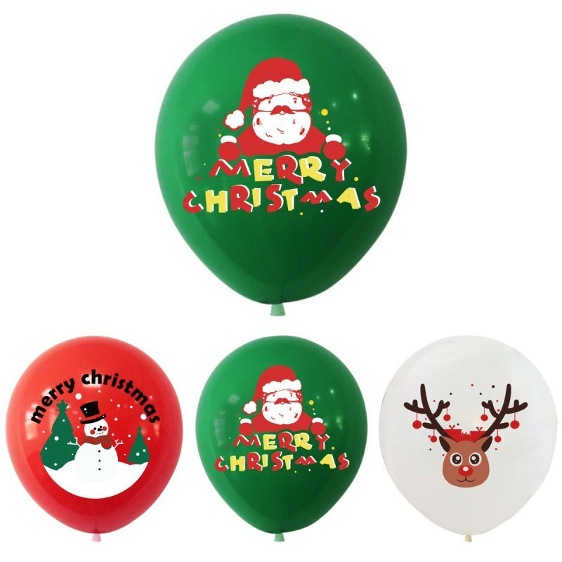 New Christmas Theme 12-inch Latex Printed Balloon Elk Santa Claus Home Store Christmas Decoration