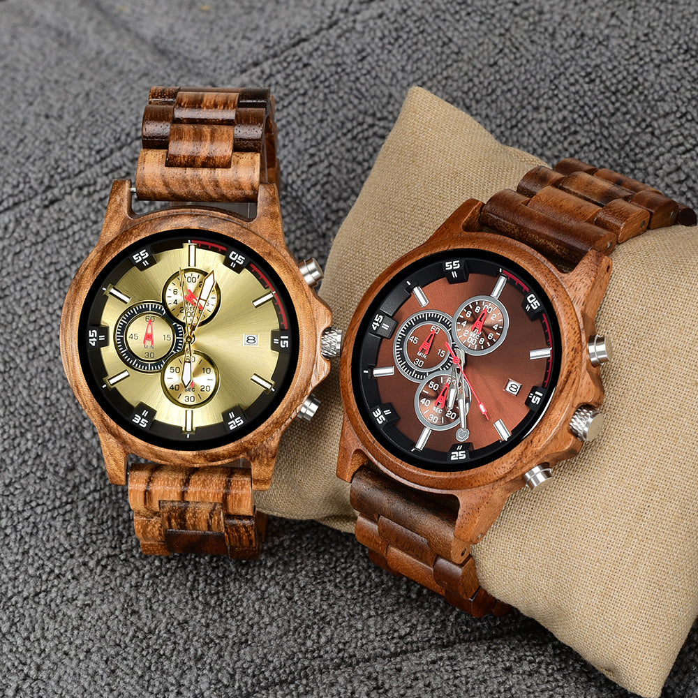 Wooden men's quartz watch