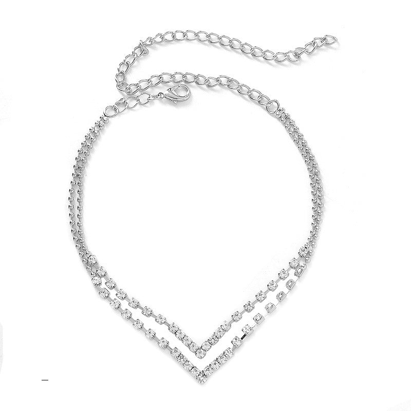 Double-layer Rhinestone Anklet Stylish Beach Geometric Simple All-match Best Seller In Europe And America Foot Ornaments