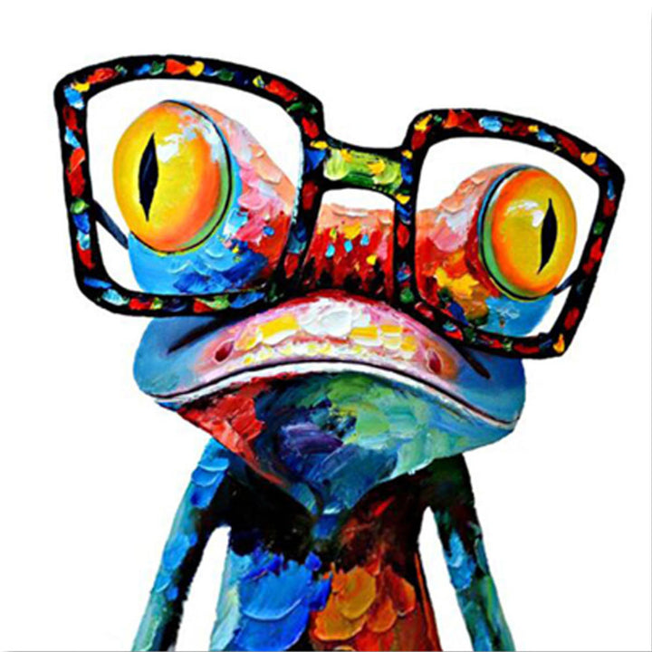 Oil Painting Modern Abstract Animal Art Pictures Set HD Printing Colorful Glasses Frog For Home Decoration Canvas Painting