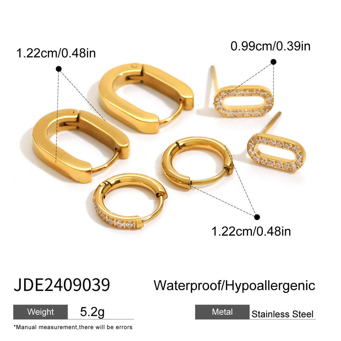 Three Pairs Of Stainless Steel Circle Rhinestone Earrings High Sense