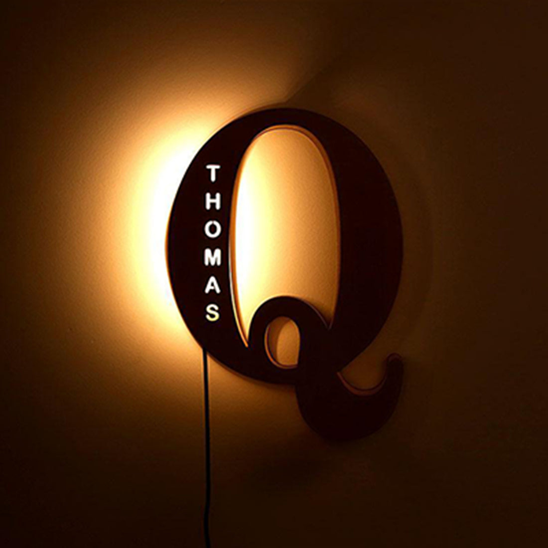 Custom Wooden Engraved USB LED Night Light 24 Letter Bedroom Home Decoration Birthday Gift for Friend Decorative Wall Lamp