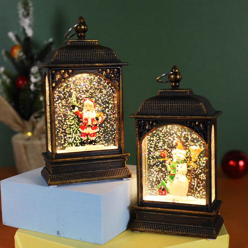 Christmas Decoration Luminous Water Injection Flat Storm Lantern Desktop Decoration