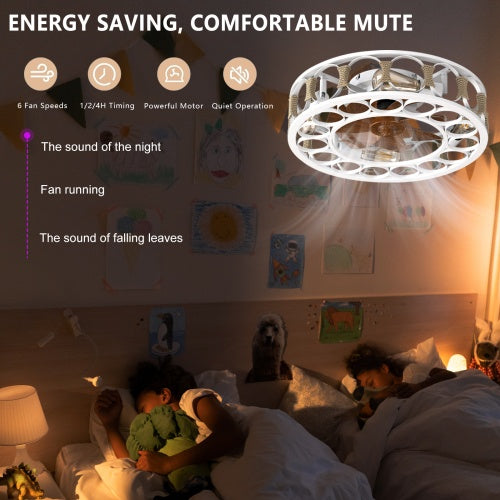 Cage Ceiling Fan With Light Remote Control, Semi-recessed Modern Ceiling Fan, 6 Speed Reversible Blades, 4 LED Bulbs Included Unavailable Platforms- Temu