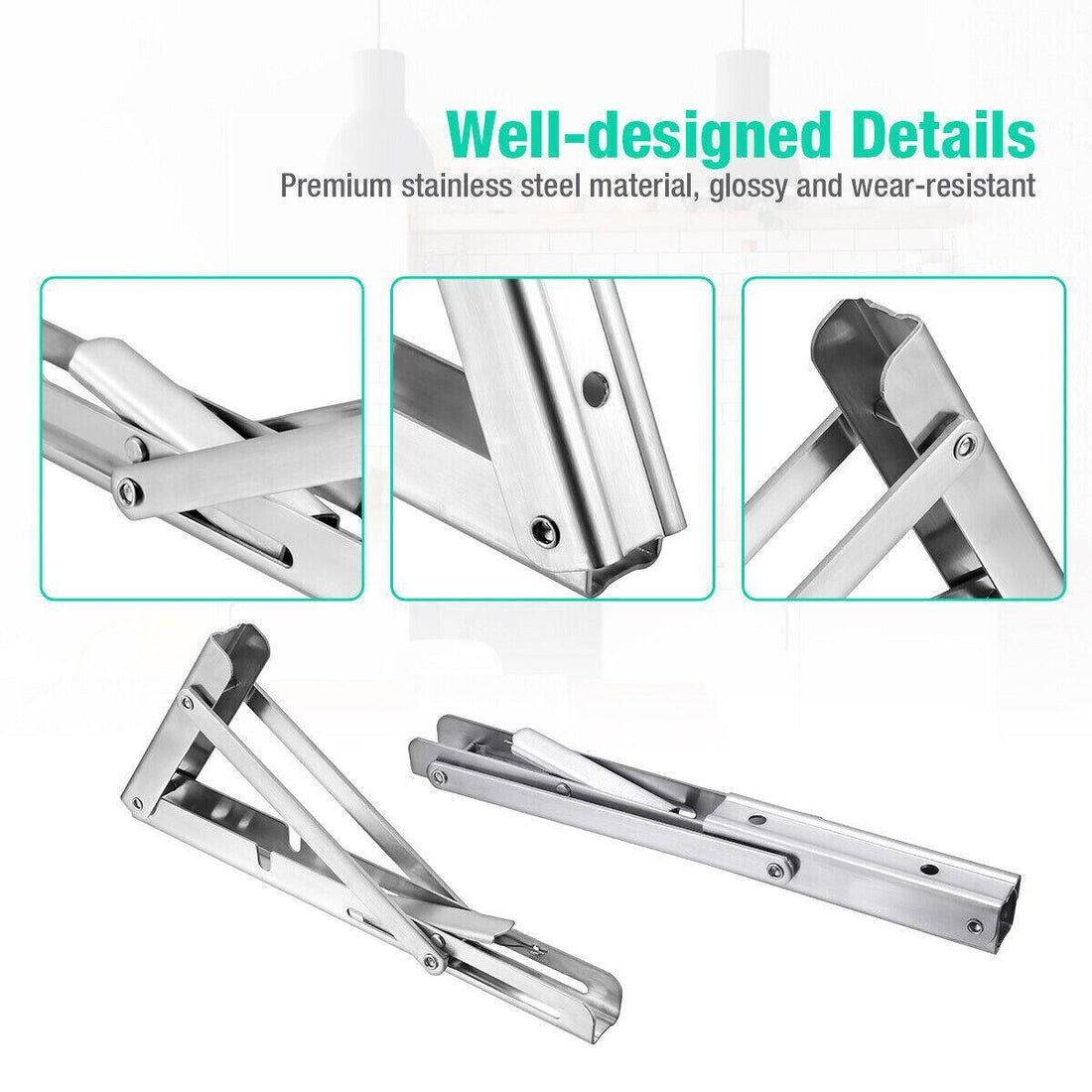 1 Pair Stainless Steel Folding Brackets Loadable - 150Kg Wall Bracket Shelf Bracket Angle