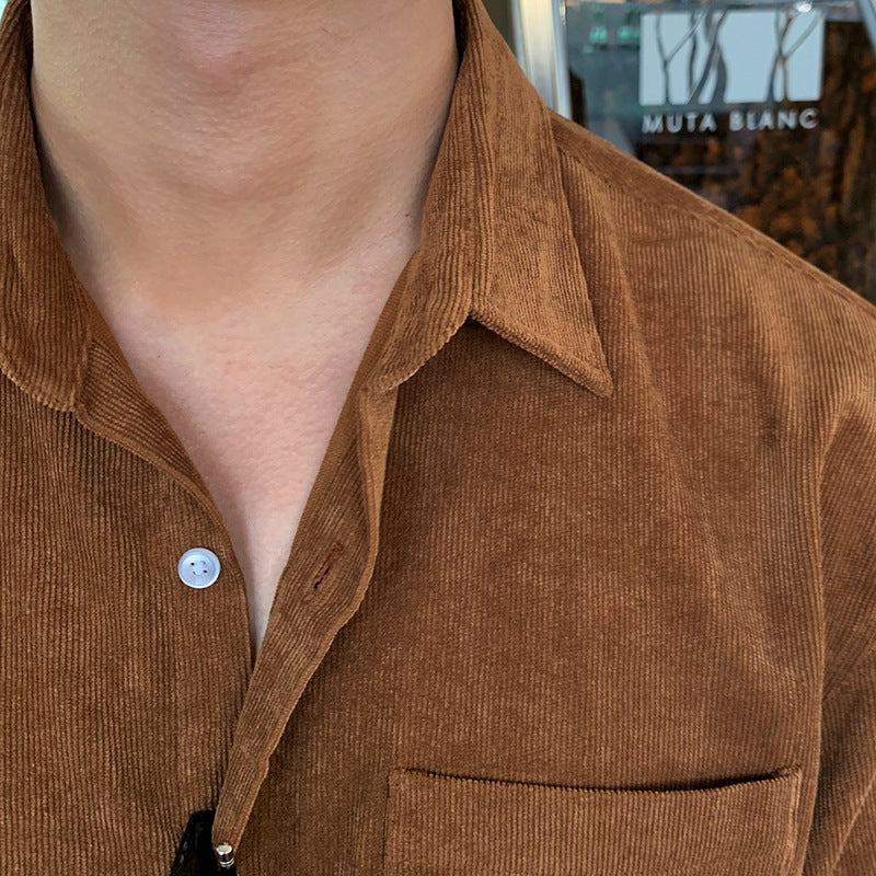 MYQ Corduroy Vintage Long Sleeve Shirt Men's Clothing
