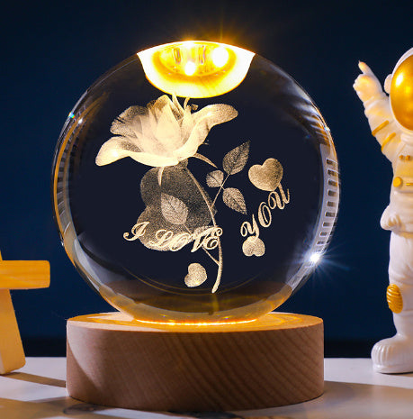 3D Constellation Crystal Ball Night Light Laser Engraved Birthday Gift Glass Sphere Home Desktop Decoration With Wooden USB Base