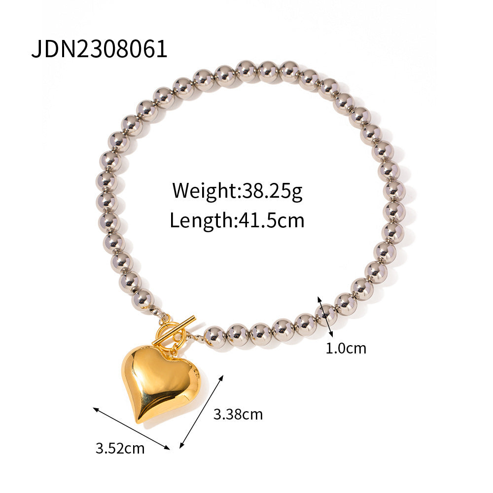 Gold Plated Stainless Steel Smooth Love Heart Necklace Series Hypo-Allergenic Tarnish Water Resistant Chunky Women Jewelry