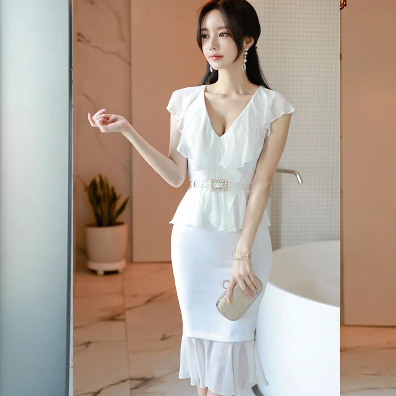 Women's Fashion Temperament Slim Fit Ruffled Dress