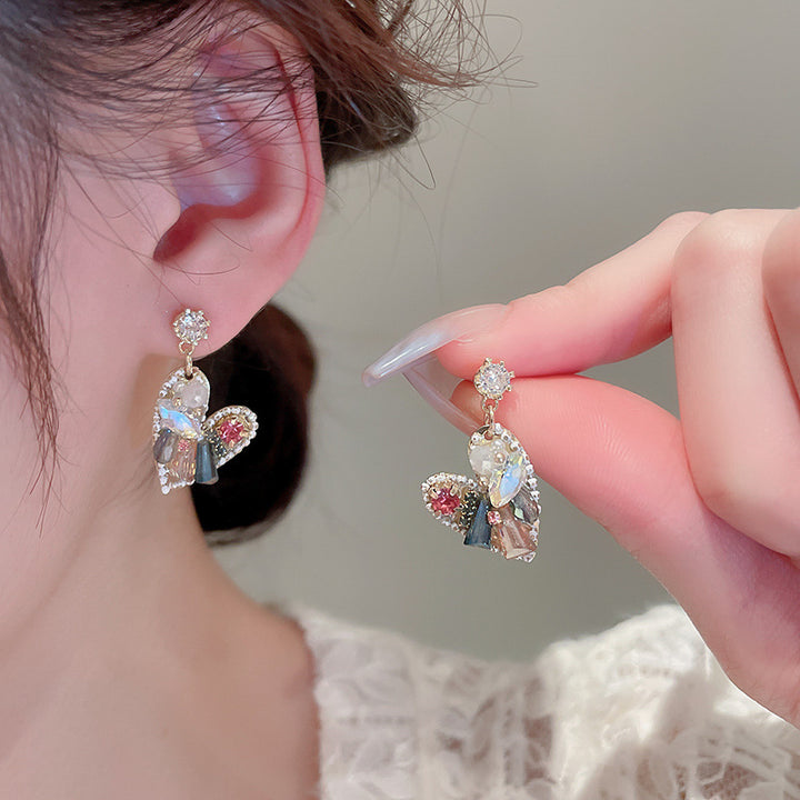 Silver Needle Artificial Crystal Love Heart Earrings