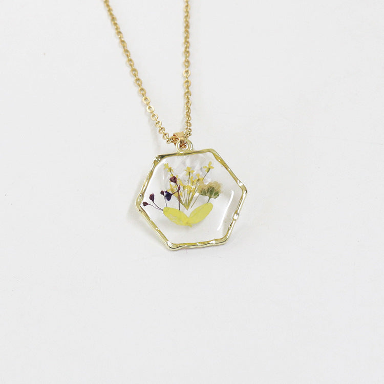 Polygon Preserved Flower Dried Flower Necklace