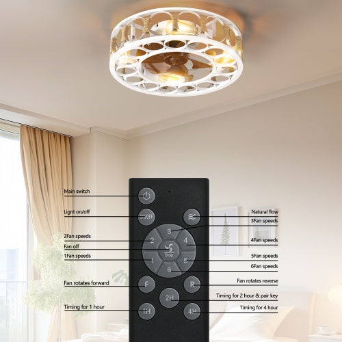 Cage Ceiling Fan With Light Remote Control, Semi-recessed Modern Ceiling Fan, 6 Speed Reversible Blades, 4 LED Bulbs Included Unavailable Platforms- Temu