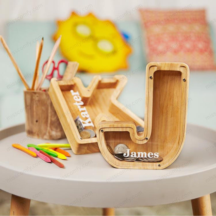 Piggy Bank Letter Shaped Money Box Large Enough Burly Wooden Wood Meaningful Souvenir For Bedroom Home Decoration Hot Sale