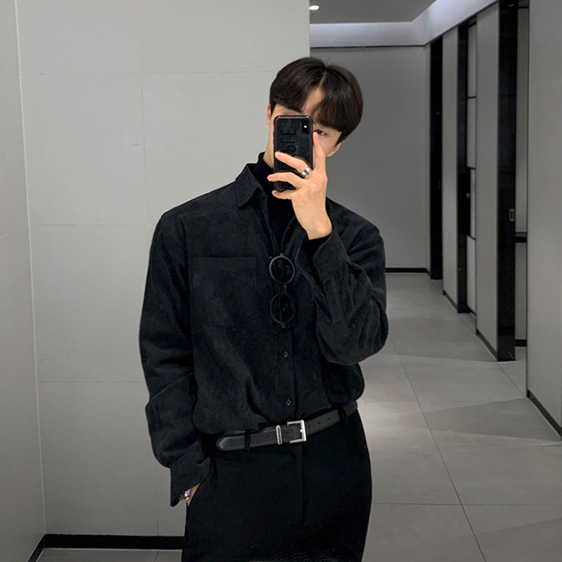 MYQ Corduroy Vintage Long Sleeve Shirt Men's Clothing