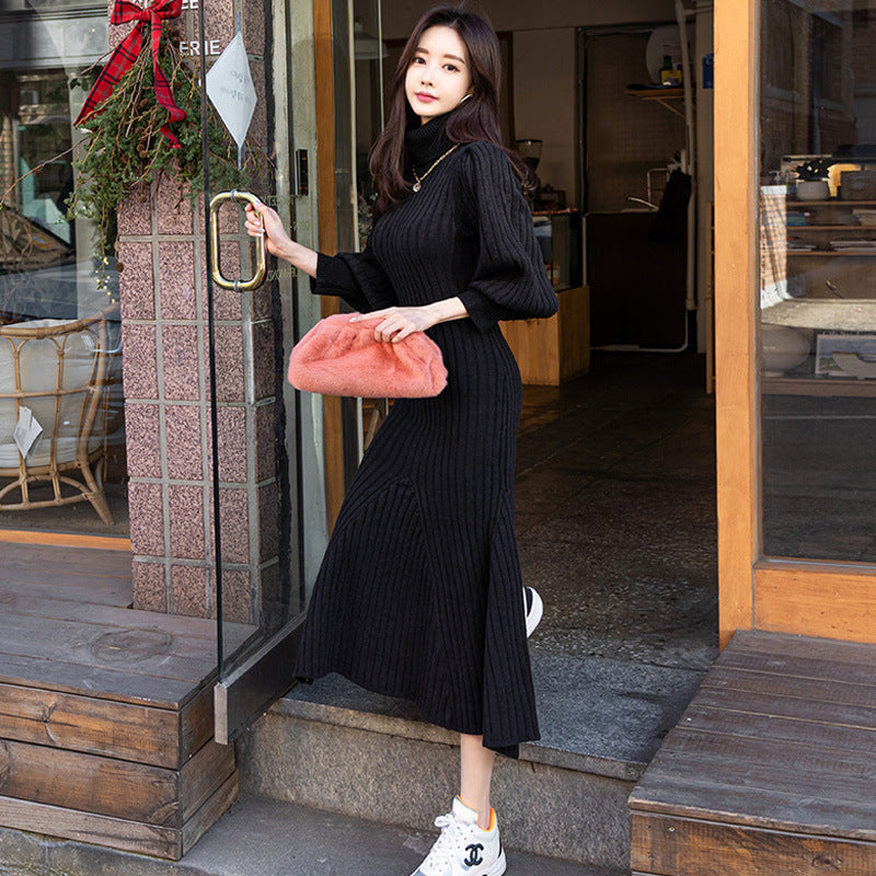 Korean-style Slim-fit Dress With Belt