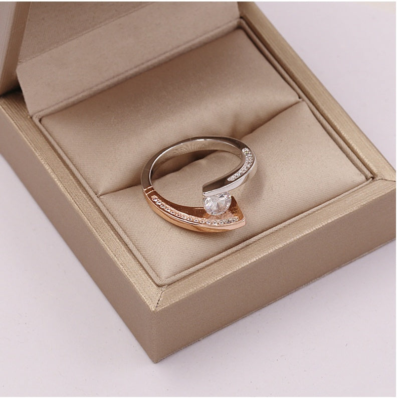 European and American best selling cross two-color classic zircon creative ring ladies gold wedding color separation jewelry