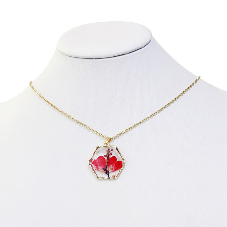 Polygon Preserved Flower Dried Flower Necklace