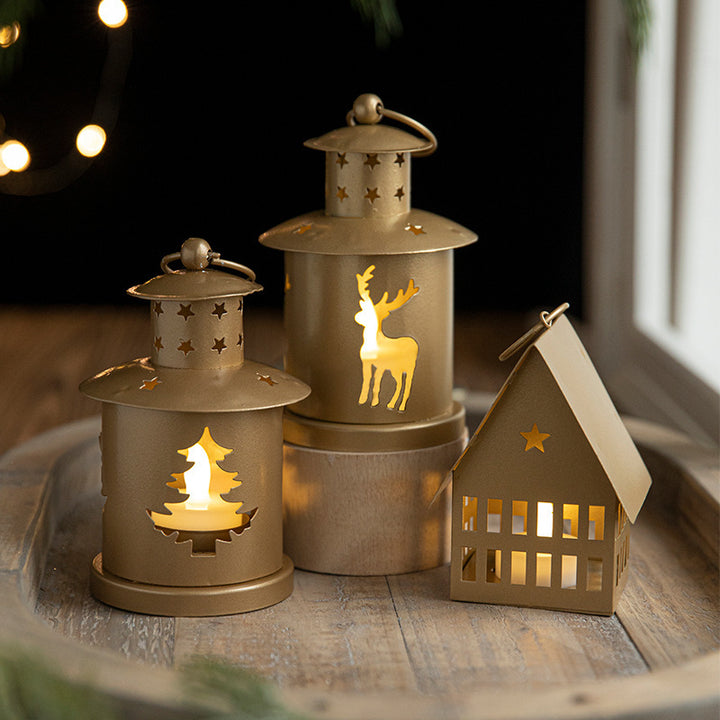 Christmas Retro Candlestick Iron Cottage Christmas Storm Lantern Ornaments