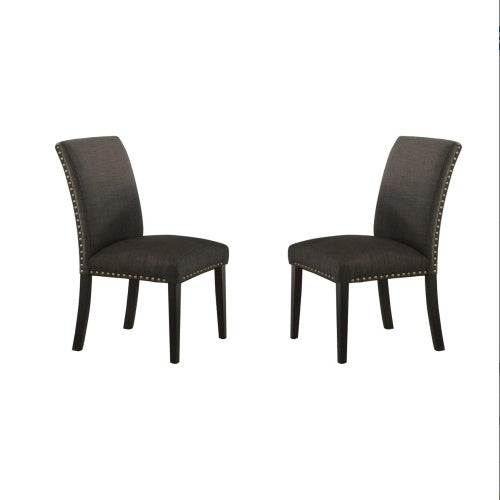 Dining Room Chairs Ash Black Polyfiber Nail Heads Parson Style Set Of 2 Side Chairs Dining Room Furniture