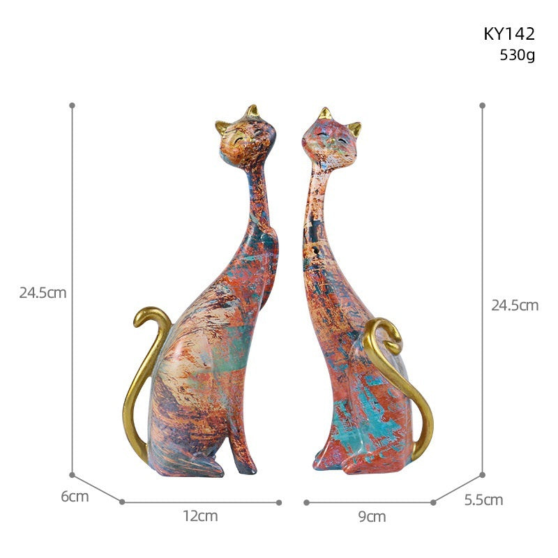 Creative European-style Home Oil Painting Couple Cat Animal Decoration Hotel Living Room Study Soft Resin Craft Gift