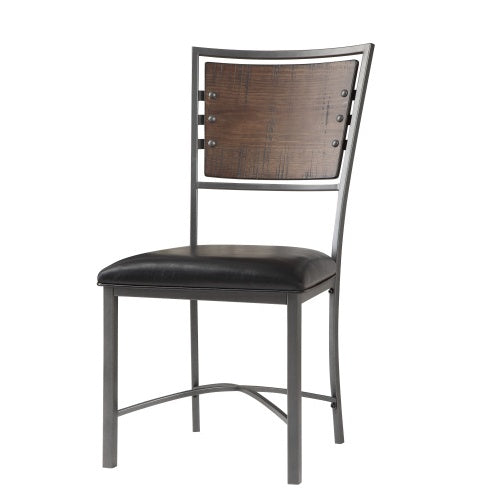 Industrial Style Metal Frame Chairs Set Of 2, Faux Leather Seat Burnished Brown Finish And Gray Metal Finish Rustic Style Dining Kitchen Furniture