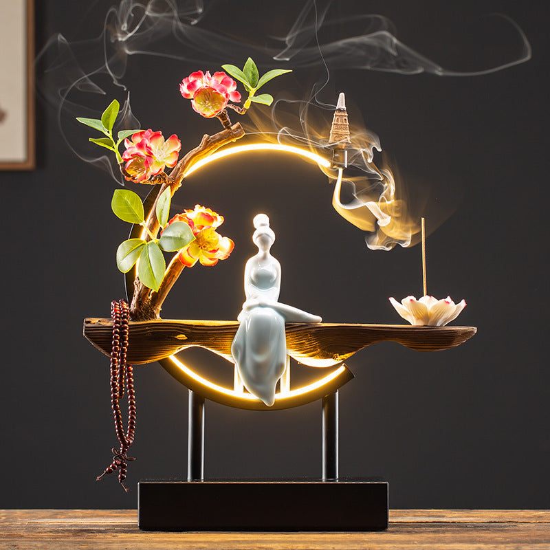 Waterfall Backflow Incense Burner Ladies Incense Stick Holder Buddha Home Decoration Elk Ceramic Censer With 20 Incense Cones