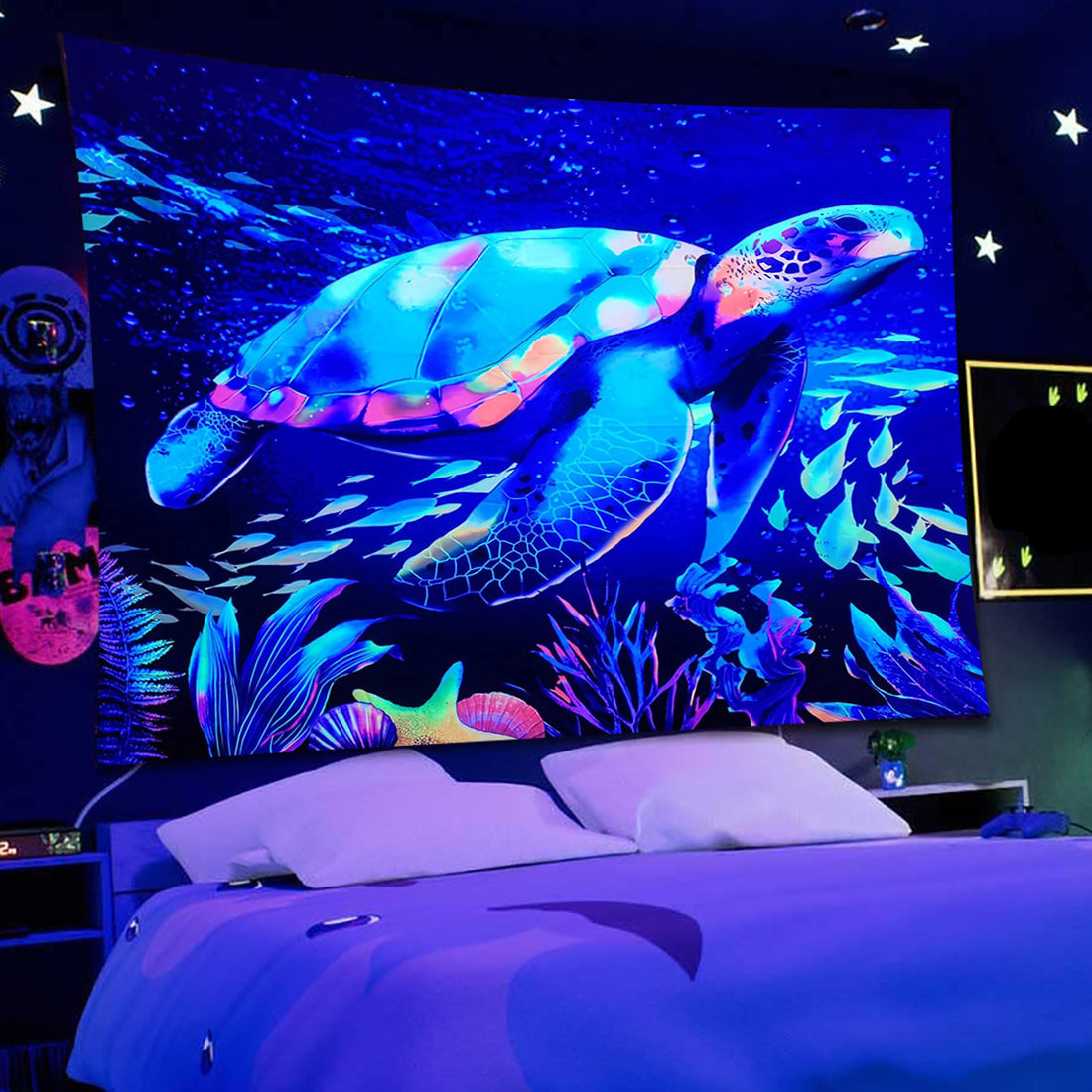 Fluorescent Tapestry UV Luminous Turtle Home Decoration