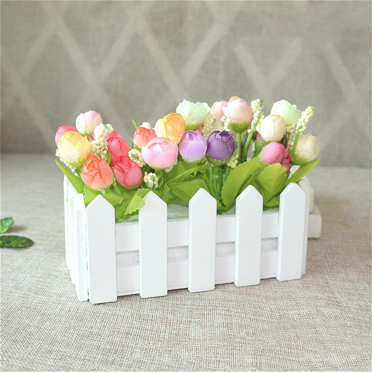 Wooden fence simulation flower set decoration home