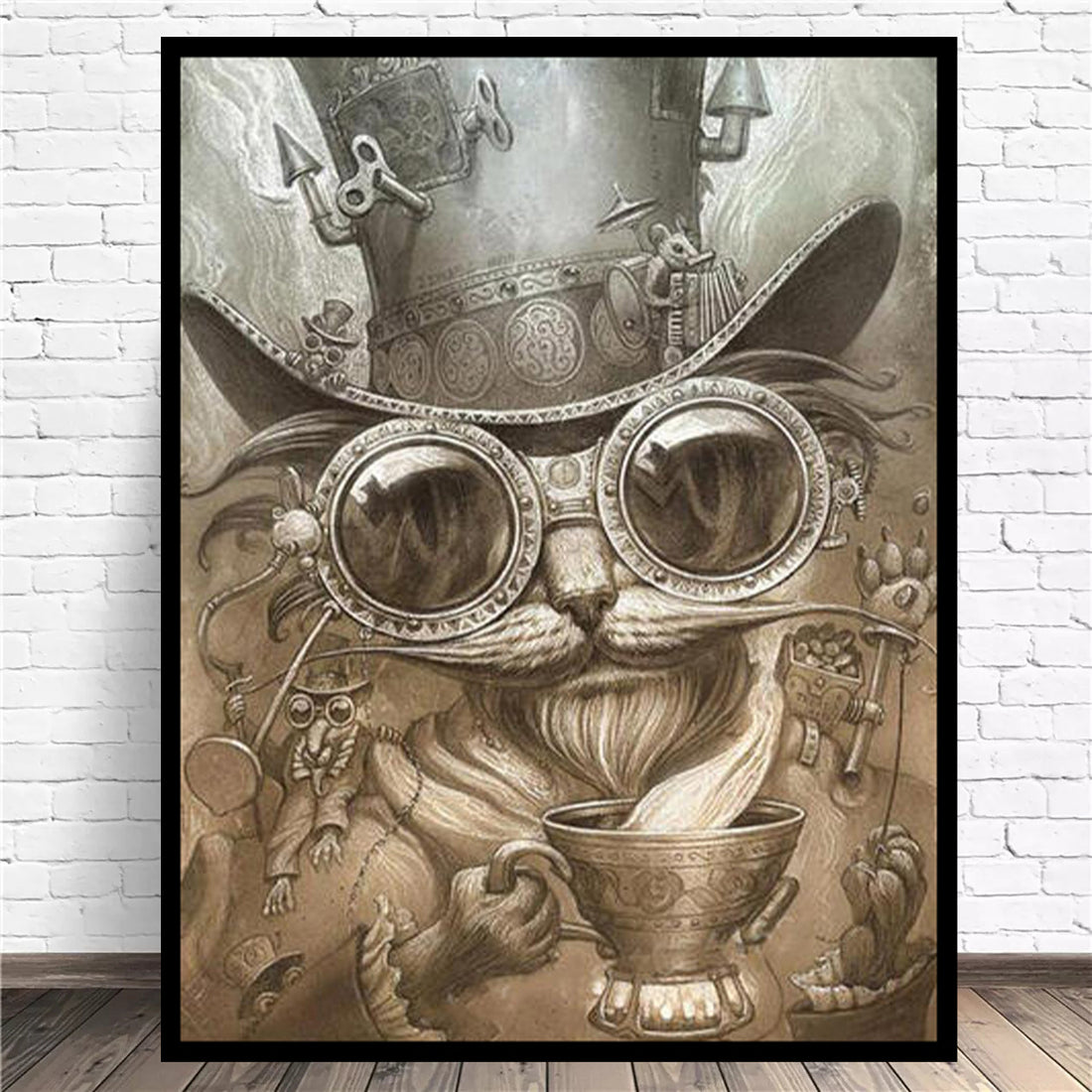 Steampunk Cat Poster Canvas Frameless Home Decoration